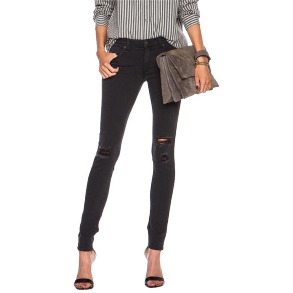 Rag & Bone Women's Rock with Holes Mid-Rise Skinny Distressed Denim